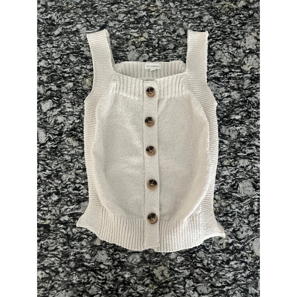 Blu Pepper Womens Cream‎ Knit Button Front Tank Top Square Neck Sleeveless Small